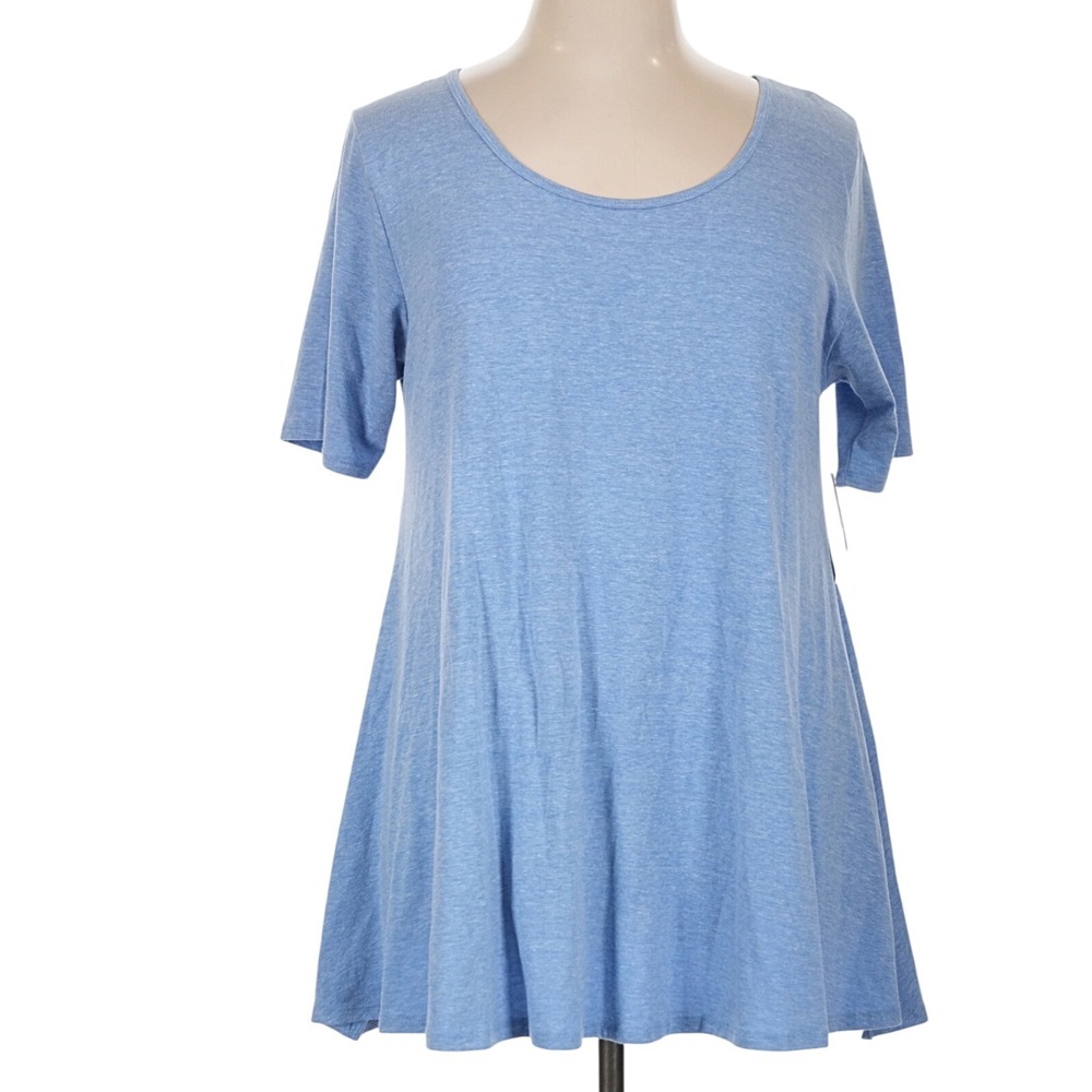 LuLaRoe Women Top Perfect T Size XL Solid Blue Heathered Cotton Rayon Tunic NWT